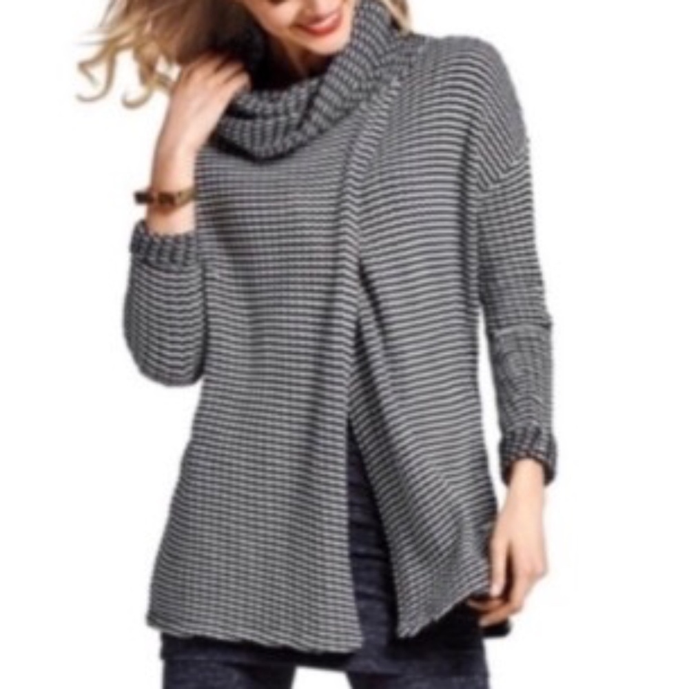 Charlie Paige Funnel Neck Open Front Knit Cardigan Jacket‎ Black White Size S/M
